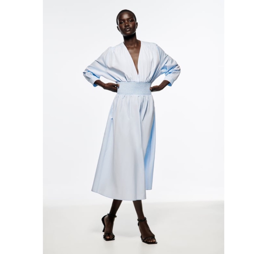 Light blue Zara midi dress with scrunched waist